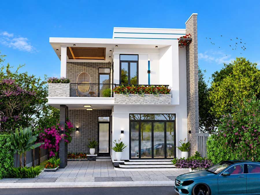 Mẫu nhà chữ L 2 tầng 400 triệu tối giản