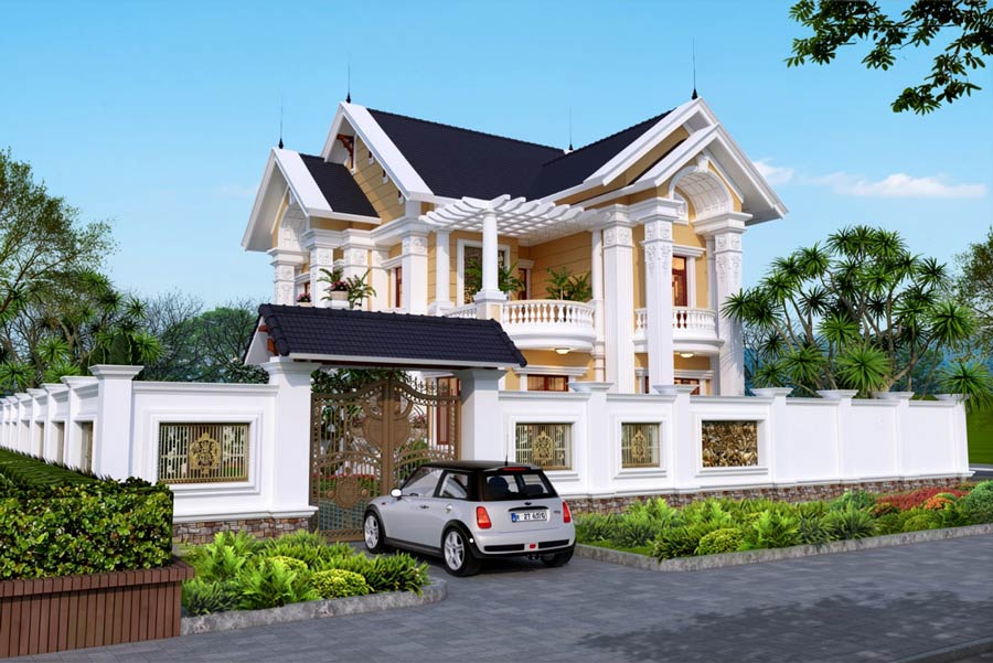 Mẫu nhà chữ L 2 tầng 5 phòng ngủ mái Thái