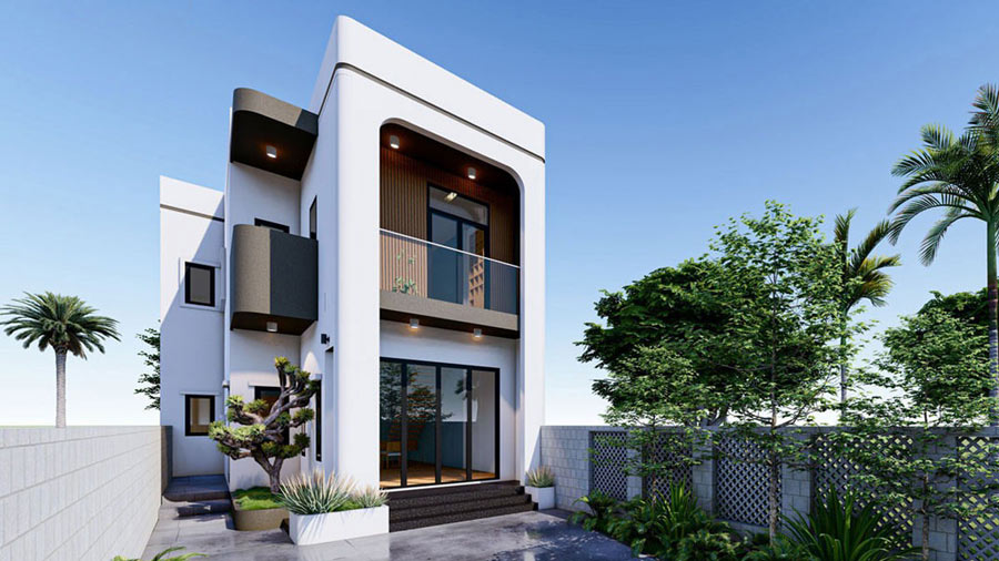 Mẫu nhà chữ L 2 tầng 60m2 2 phòng ngủ