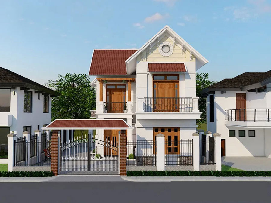 Mẫu nhà chữ L 2 tầng 60m2 2 phòng ngủ