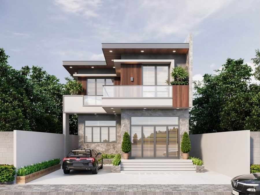 Mẫu nhà chữ L 2 tầng 60m2 đơn giản, tiết kiệm chi phí