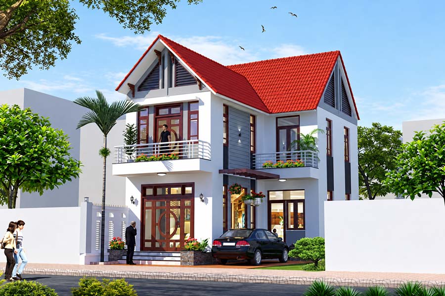 Mẫu nhà chữ L 2 tầng 60m2 đơn giản, tiết kiệm chi phí
