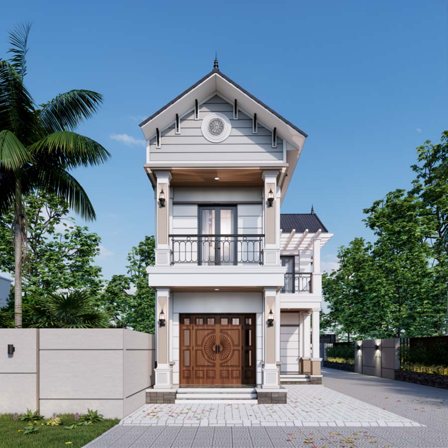 Mẫu nhà chữ L 2 tầng 60m2 mái Thái