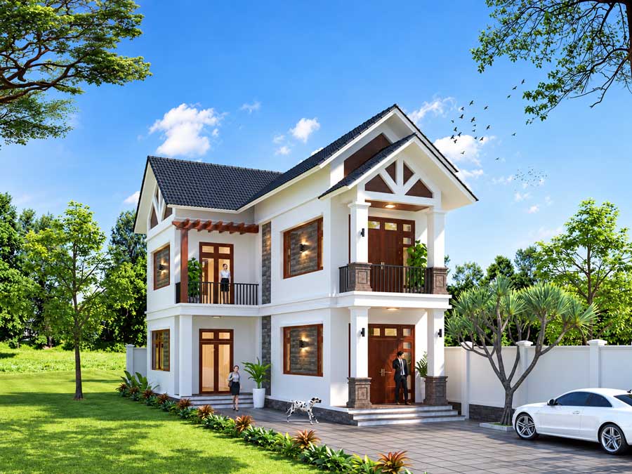 Mẫu nhà chữ L 2 tầng 60m2 mái Thái