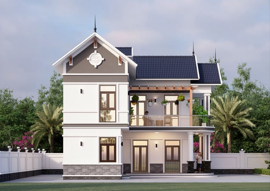 Mẫu nhà chữ L 2 tầng 70m2 3 phòng ngủ