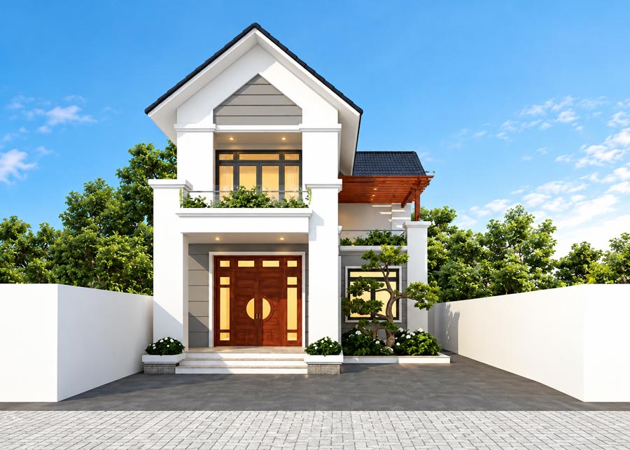 Mẫu nhà chữ L 2 tầng 70m2 3 phòng ngủ