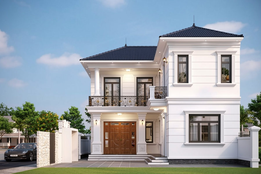 Mẫu nhà chữ L 2 tầng 70m2 tân cổ điển