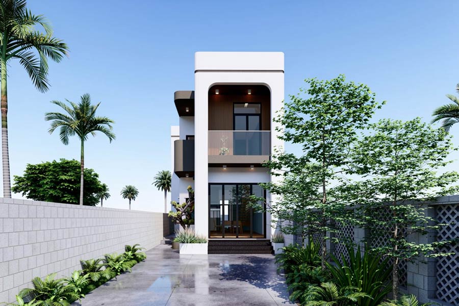 Mẫu nhà chữ L 2 tầng 70m2 hiện đại