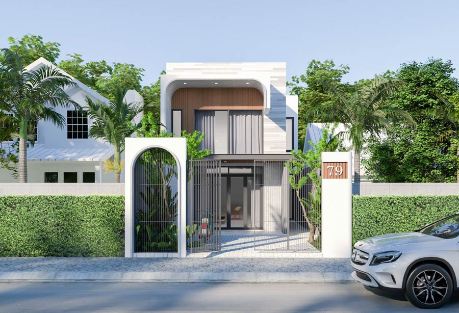 Mẫu nhà chữ L 2 tầng 70m2 hiện đại