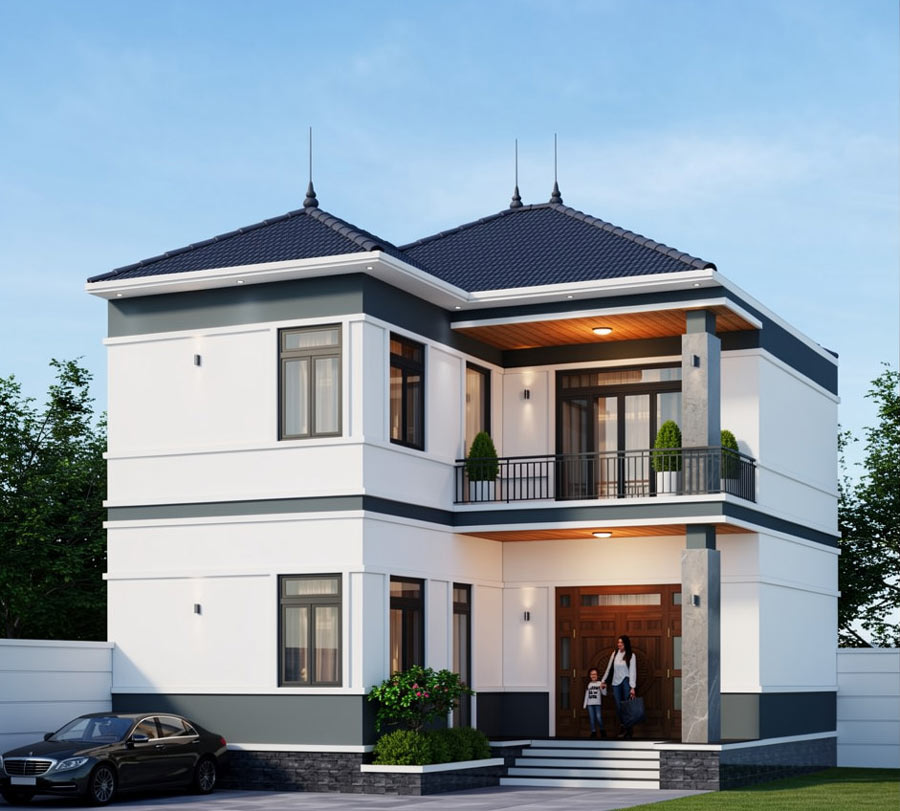 Mẫu nhà chữ L 2 tầng 70m2 hiện đại