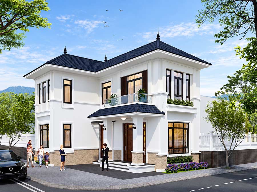 Mẫu nhà chữ L 2 tầng 70m2 mái Nhật