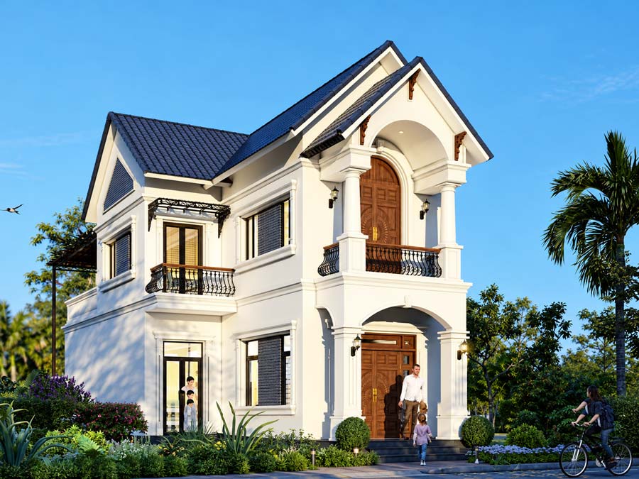 Mẫu nhà chữ L 2 tầng 70m2 mái Thái