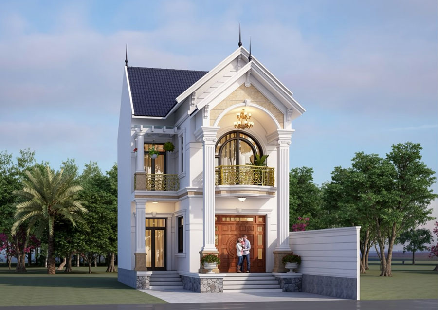 Mẫu nhà chữ L 2 tầng 70m2 mái Thái