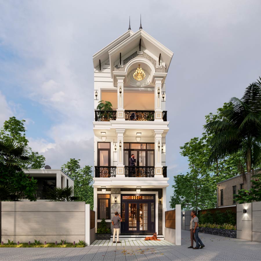 Mẫu nhà mái Thái 2 tầng 1 tum 4 phòng ngủ