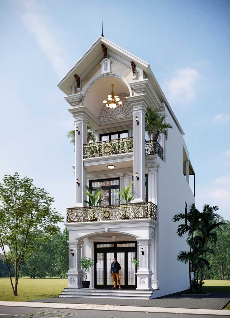 Mẫu nhà mái Thái 2 tầng 1 tum 4 phòng ngủ