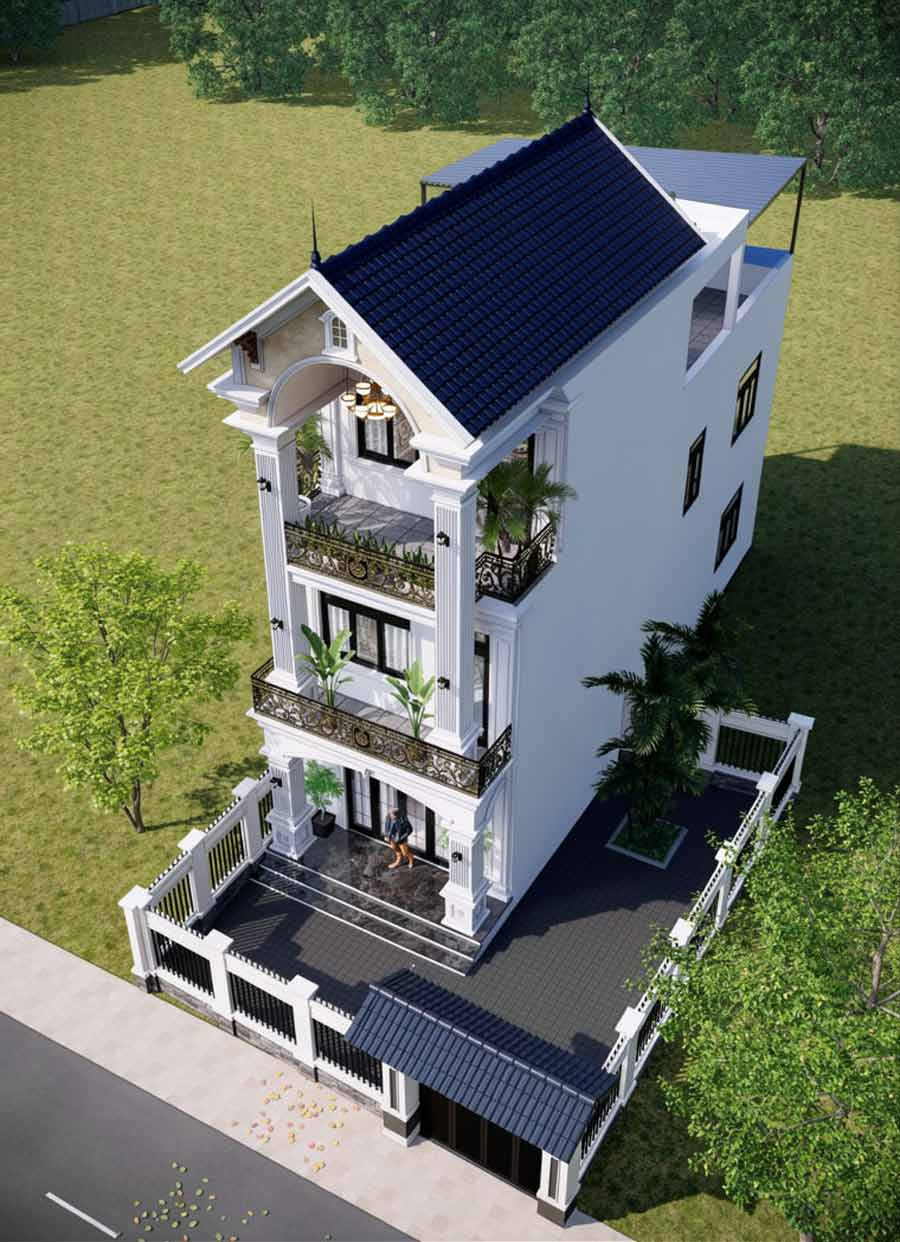 Mẫu nhà mái Thái 2 tầng 1 tum 4 phòng ngủ