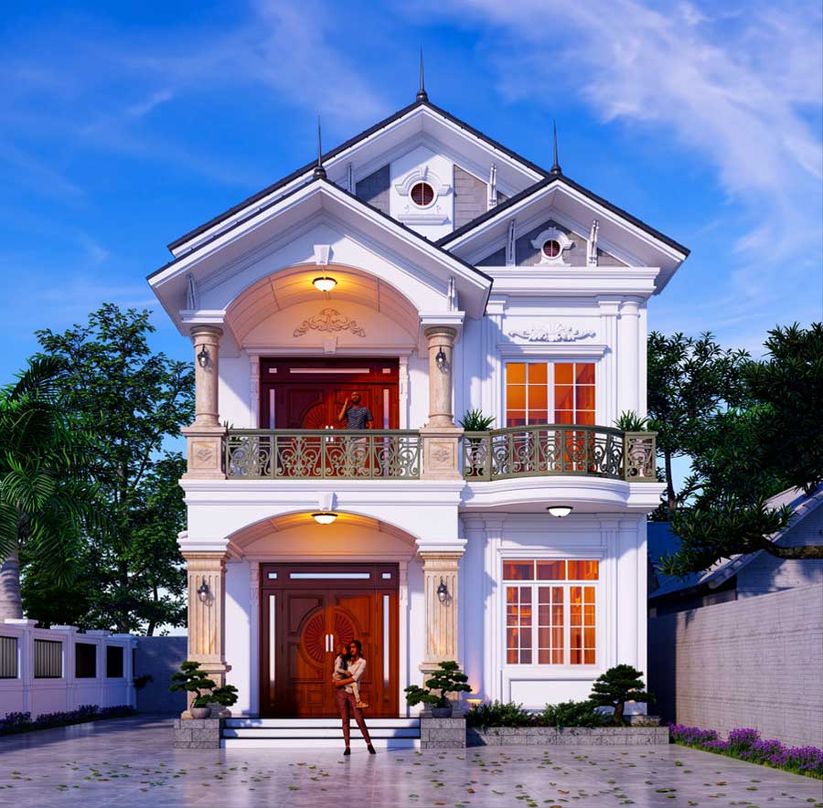 Mẫu nhà mái Thái 2 tầng 3 phòng ngủ 1 phòng thờ