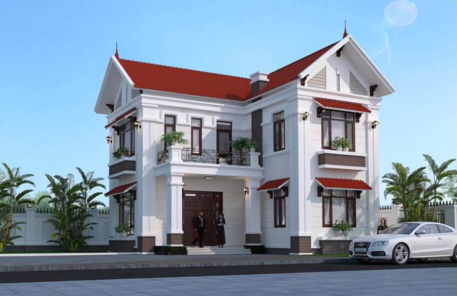 Mẫu nhà mái Thái 2 tầng 3 phòng ngủ 1 phòng thờ