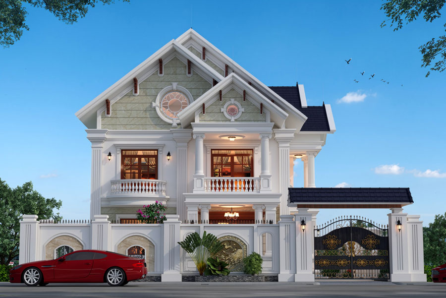 Mẫu nhà mái Thái 2 tầng 3 phòng ngủ 1 phòng thờ