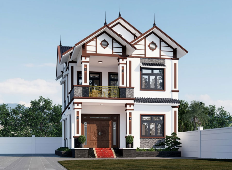 Mẫu nhà mái Thái 2 tầng 3 phòng ngủ 100m2