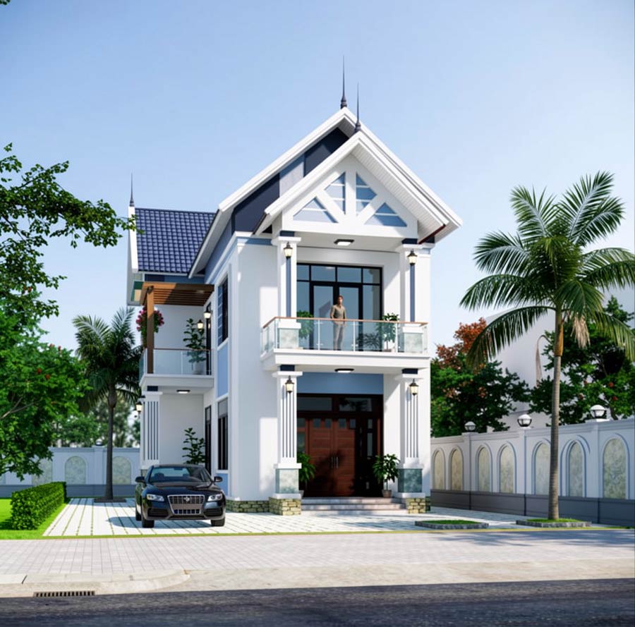 Mẫu nhà mái Thái 2 tầng 3 phòng ngủ 100m2