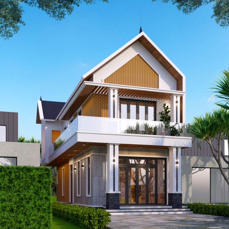 Mẫu nhà mái Thái 2 tầng 3 phòng ngủ 120m2