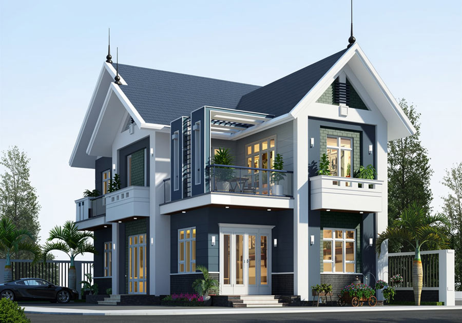 Mẫu nhà mái Thái 2 tầng 3 phòng ngủ 120m2