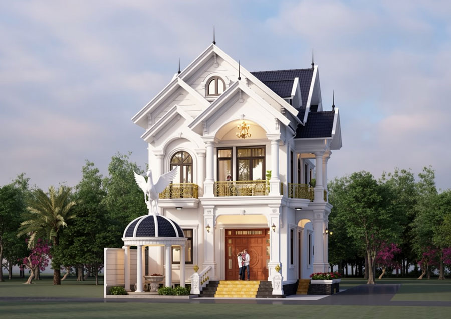 Mẫu nhà mái Thái 2 tầng 3 phòng ngủ 150m2