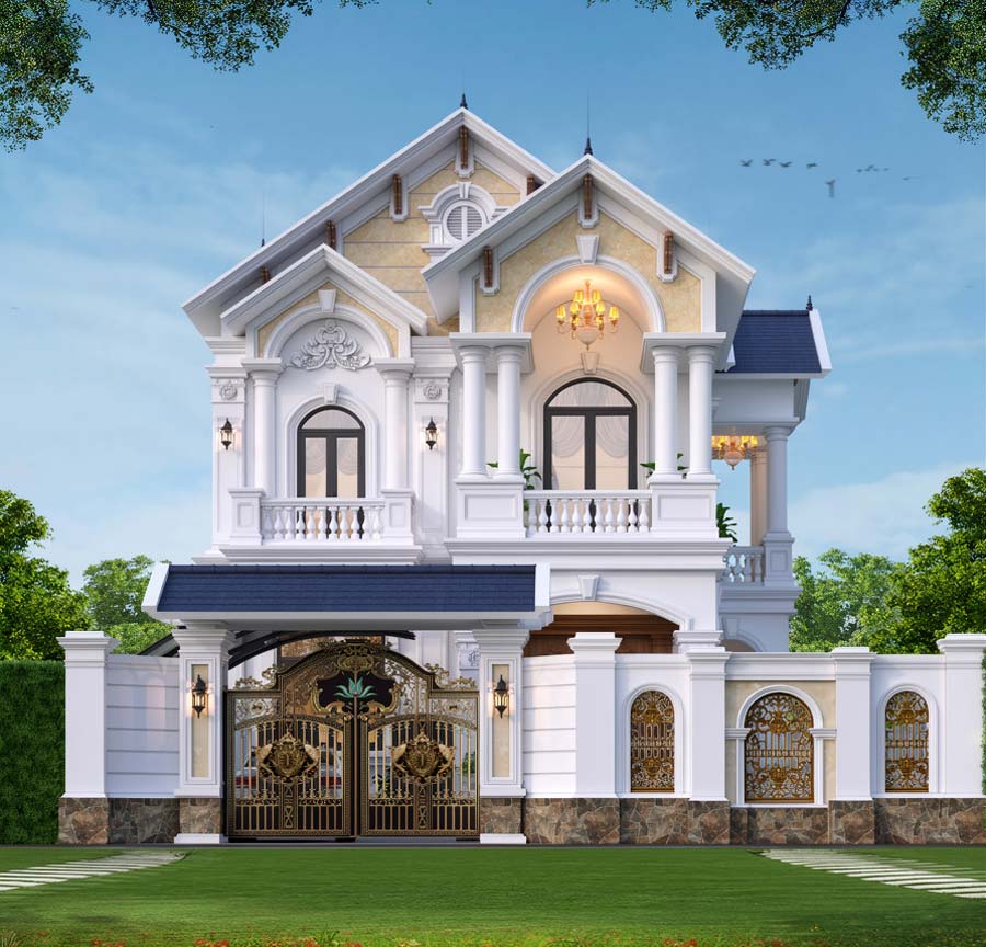 Mẫu nhà mái Thái 2 tầng 3 phòng ngủ tân cổ điển