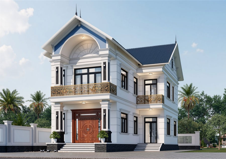 Mẫu nhà mái Thái 2 tầng 3 phòng ngủ chữ L