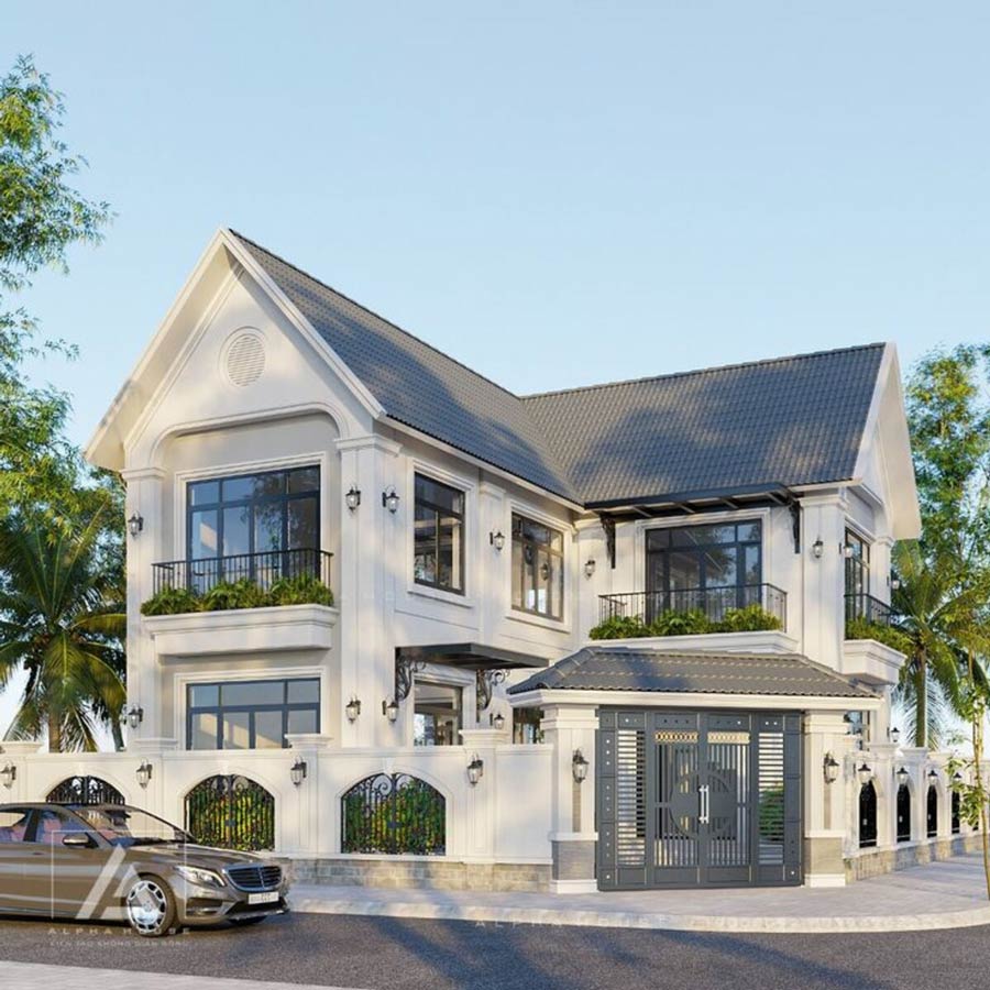 Mẫu nhà mái Thái 2 tầng 3 phòng ngủ chữ L