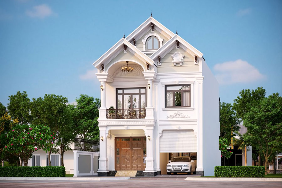 Mẫu nhà mái Thái 2 tầng 3 phòng ngủ có gara