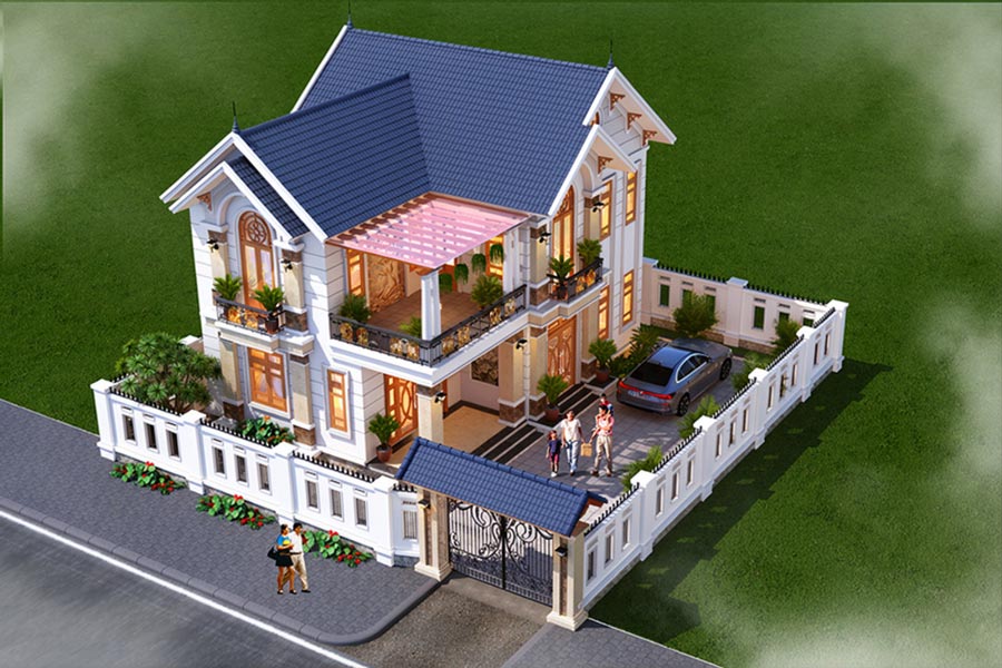 Mẫu nhà mái Thái 2 tầng 3 phòng ngủ có sân vườn