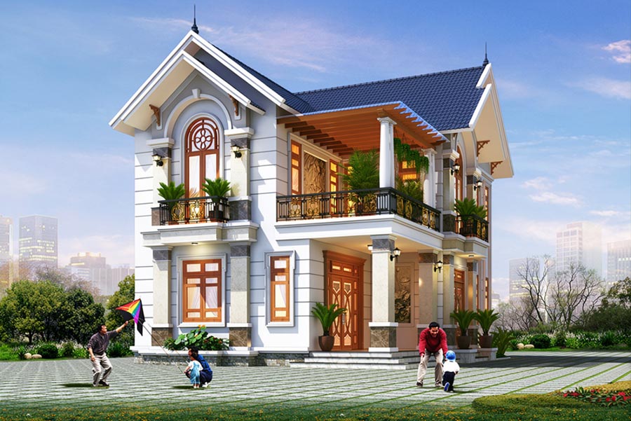 Mẫu nhà mái Thái 2 tầng 3 phòng ngủ có sân vườn
