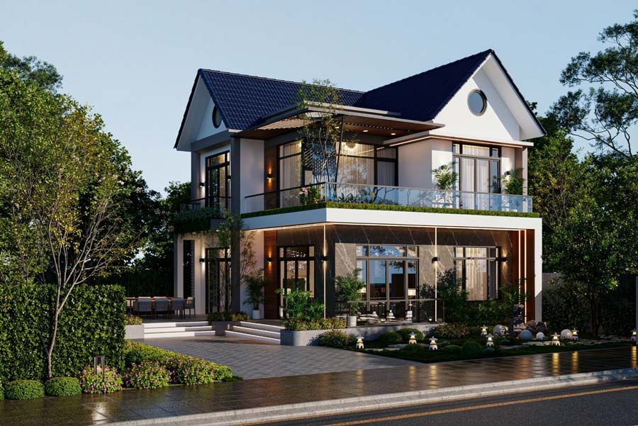 Mẫu nhà mái Thái 2 tầng 3 phòng ngủ hiện đại