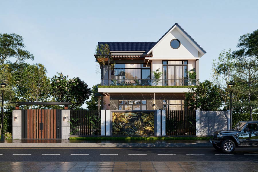 Mẫu nhà mái Thái 2 tầng 3 phòng ngủ hiện đại