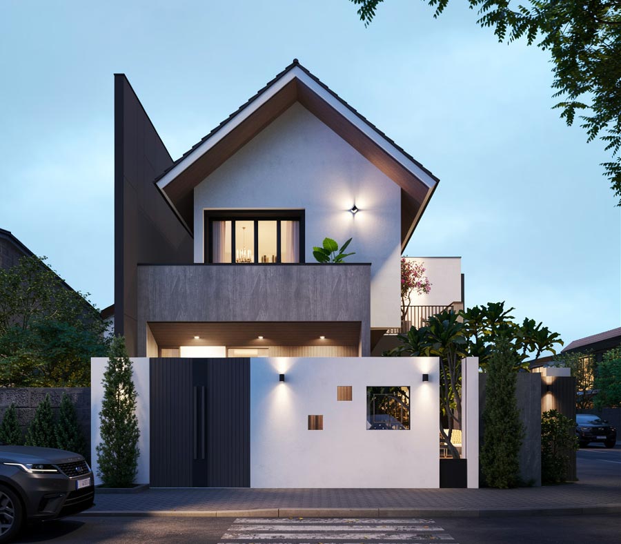 Mẫu nhà mái Thái 2 tầng 3 phòng ngủ hiện đại