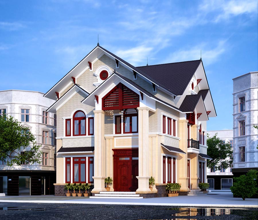 Mẫu nhà mái Thái 2 tầng 3 phòng ngủ hiện đại