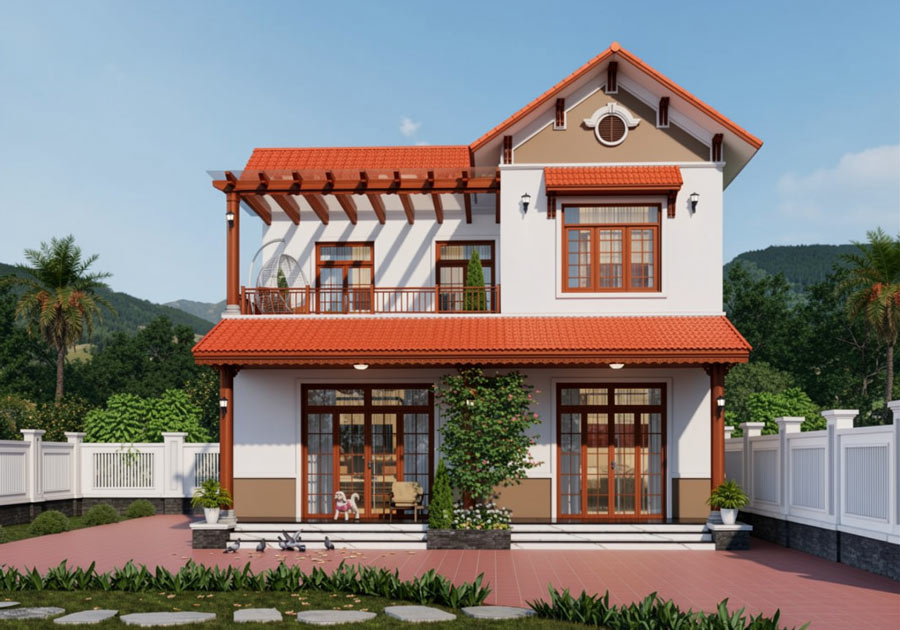 Mẫu nhà mái Thái 2 tầng 3 phòng ngủ ở nông thôn