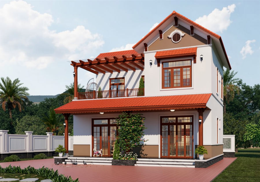 Mẫu nhà mái Thái 2 tầng 3 phòng ngủ ở nông thôn