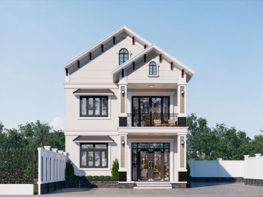 Mẫu nhà mái Thái 2 tầng 3 phòng ngủ ở nông thôn