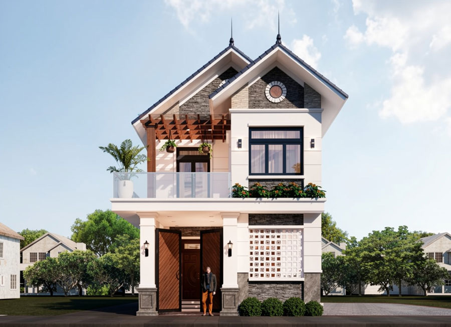 Mẫu nhà mái Thái 2 tầng 3 phòng ngủ ở nông thôn