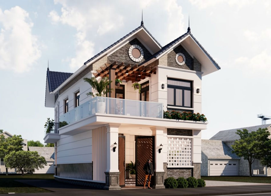 Mẫu nhà mái Thái 2 tầng 3 phòng ngủ ở nông thôn