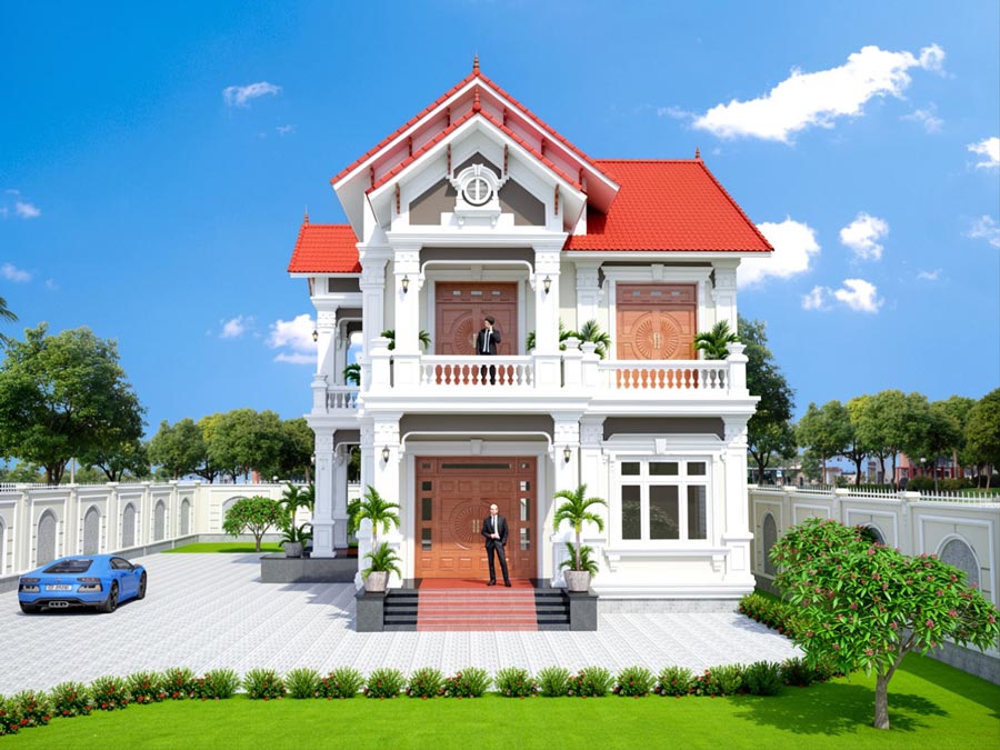 Mẫu nhà mái Thái 2 tầng 4 phòng ngủ 1 phòng thờ