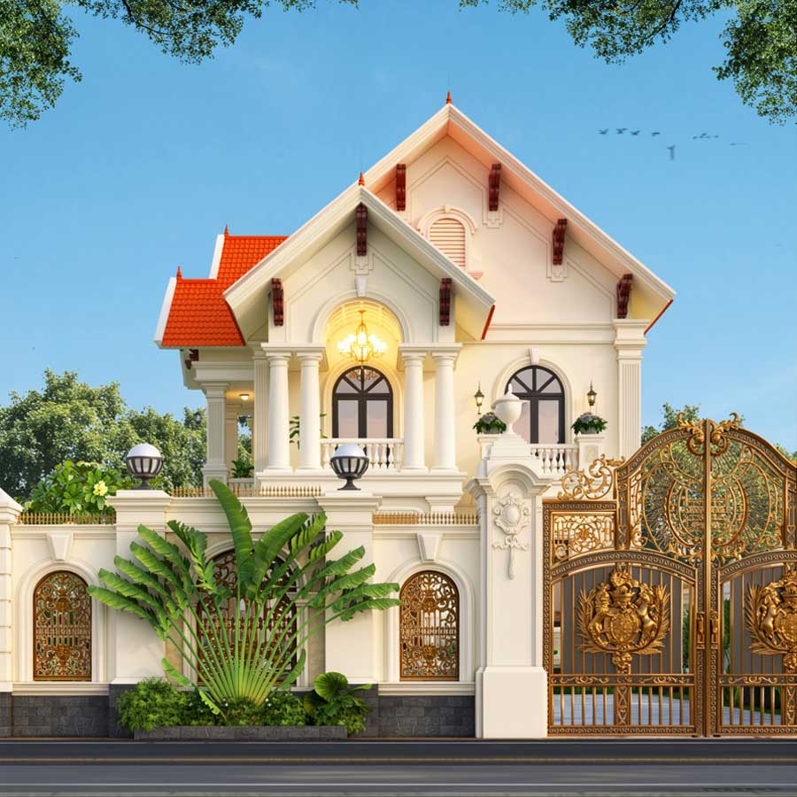 Mẫu nhà mái Thái 2 tầng 4 phòng ngủ 1 phòng thờ