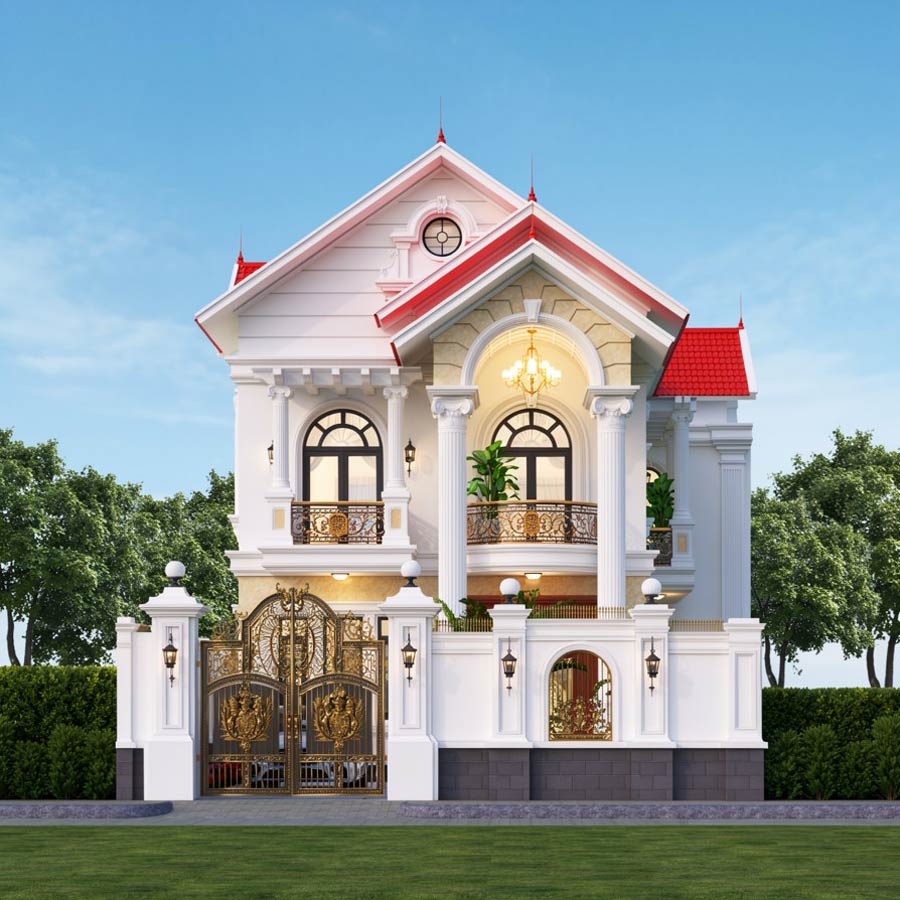 Mẫu nhà mái Thái 2 tầng 4 phòng ngủ 1 phòng thờ