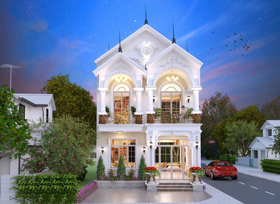 Mẫu nhà mái Thái 2 tầng 4 phòng ngủ 100m2