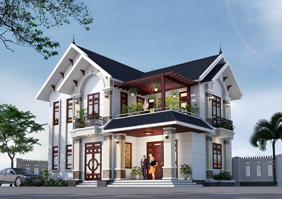 Mẫu nhà mái Thái 2 tầng 4 phòng ngủ 100m2