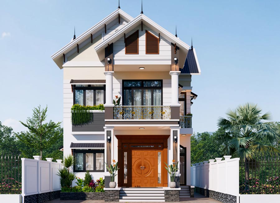 Mẫu nhà mái Thái 2 tầng 4 phòng ngủ 100m2