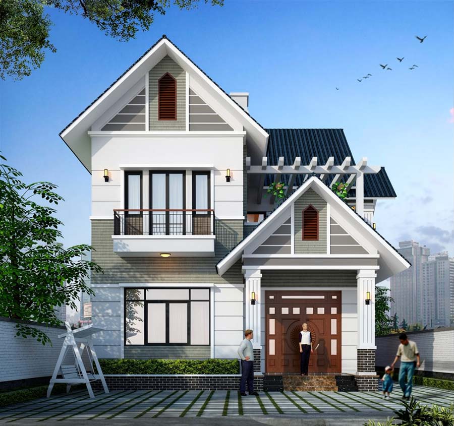Mẫu nhà mái Thái 2 tầng 4 phòng ngủ 120m2